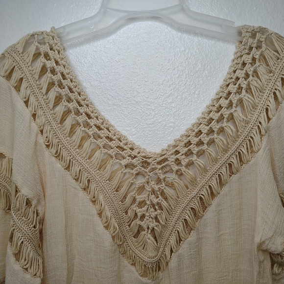 Elegant Cream Crochet Cover Up Midi Dress Sz S-M Cotton Blend - Picture 6 of 11